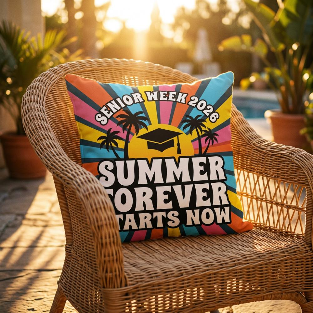 1Pc Graduation Throw Pillow, "Summer Forever Starts Now" Tropical Print Cushion, Double Sided Printed Pillow For Seniors