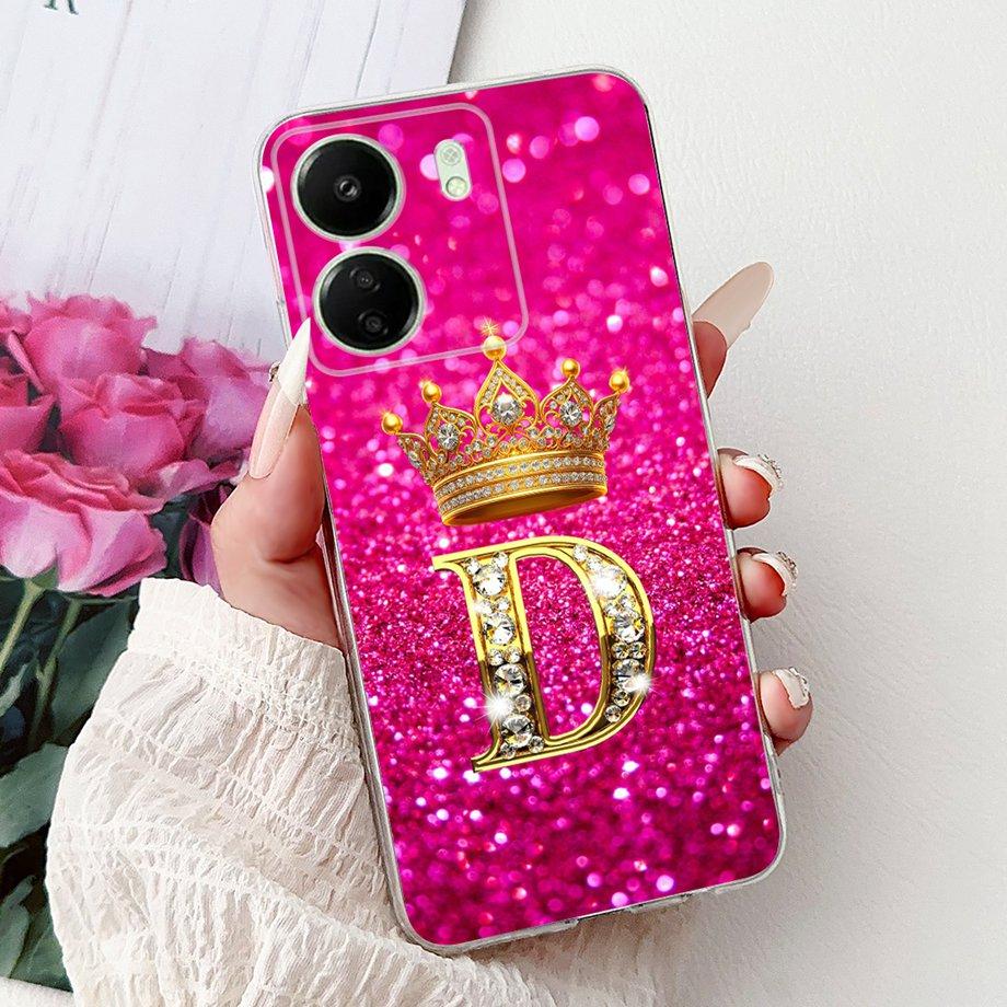 For Xiaomi Redmi 13 13C 4G 5G Soft Silicone Phone Case Crown Letters Initials Cover For Redmi13c 13 C Realme13 Clear Back Cover