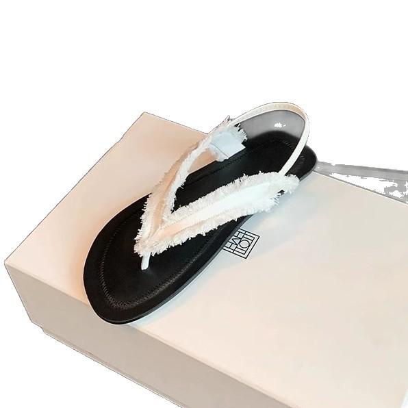 Grape Mother Has the Same Fashionable Silk Rough Edge Flat Bottom Toe Sandals for Women's Summer Minimalist Style Casual Versatile Soft-soled Sandals