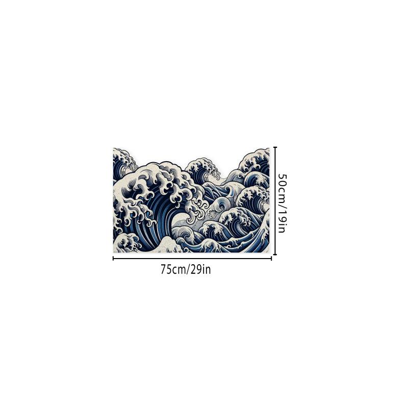 Japanese Great Wave Art Area Rug, Non-Slip Washable Floor Mat, Ukiyo-e Themed Print Carpet for Living Room Bedroom Entryw