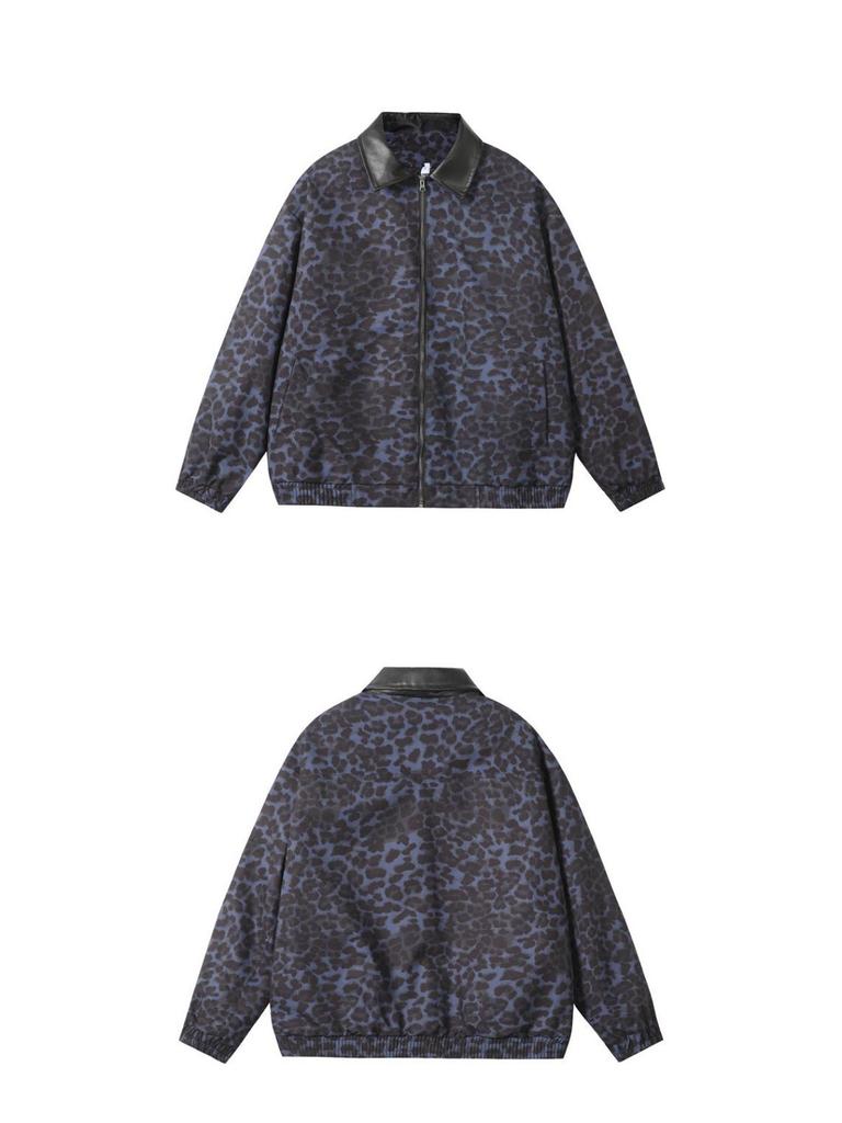 Унисекс Ретро Куртка из Кожи с Леопардовым Принтом - Модная, Свободного Кроя Уличная Одежда