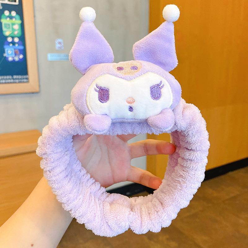 Милая Мультяшная Повязка на Голову Sanrio для Мытья Лица: Плюшевая, Высокоэластичная Резинка для Волос на Осень/Зиму