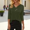 Женская футболка, футболка, пуговица, рукав 3/4, туника, повседневная, для выходных, модная, базовая, с V-образным вырезом, обычный топ