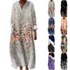 Женское повседневное и модное платье с V-образным вырезом и принтом, с длинным рукавом