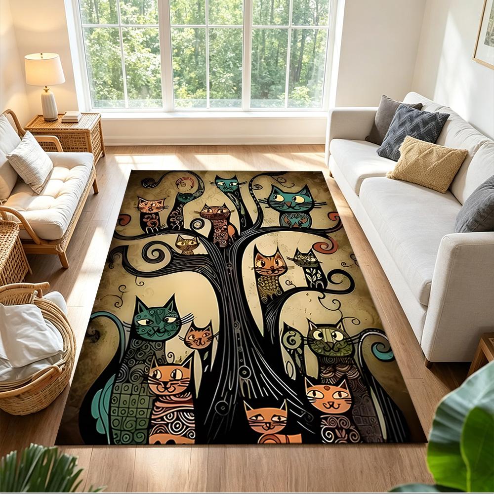 Starry Night Cat Embrace Non-Slip Home Carpet Design for Office Decor Living Room Bedroom Gift