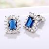 Huitan Noble Blue Cubic Zirconia Stud Earrings for Lady Ear Piercing Modern Fashion Design Eternity Women Earrings Bulk Jewelry