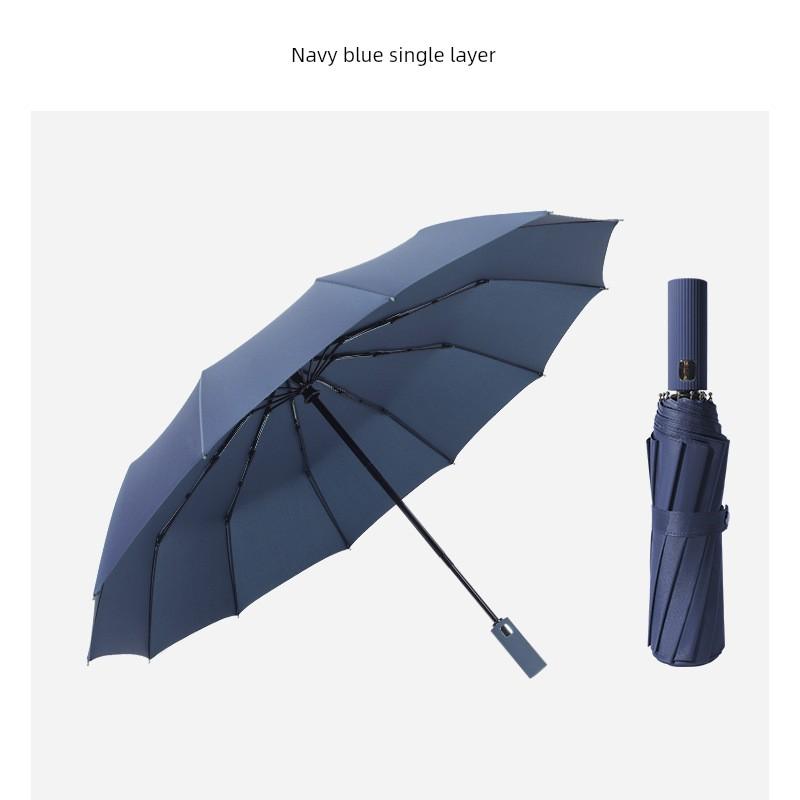 Fully Automatic Umbrella with 12 Ribs, Color-Matched Handle, Business Umbrella for Men, Large Reinforced Black Coating, Sun Protection