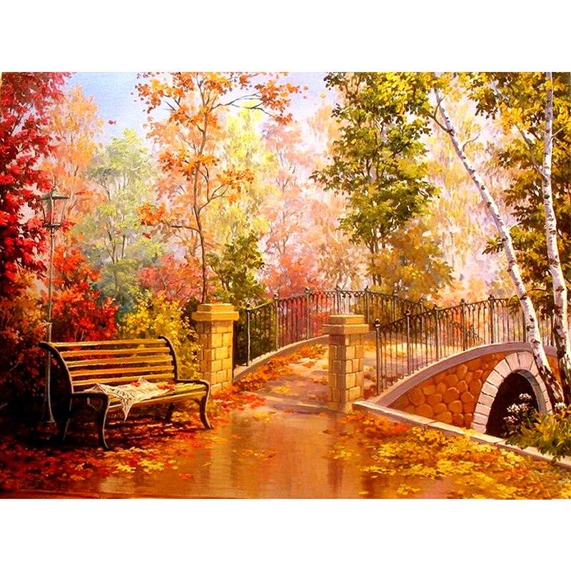 DIY живописная 5D алмазная живопись полная круглая мозаика осенний пейзаж Алмазная вышивка наборы крестиков настенное искусство домашний декор