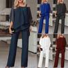 Women's Two-piece Lapel Long Sleeved Shirt Casual Solid Color Pants Wide Leg Set