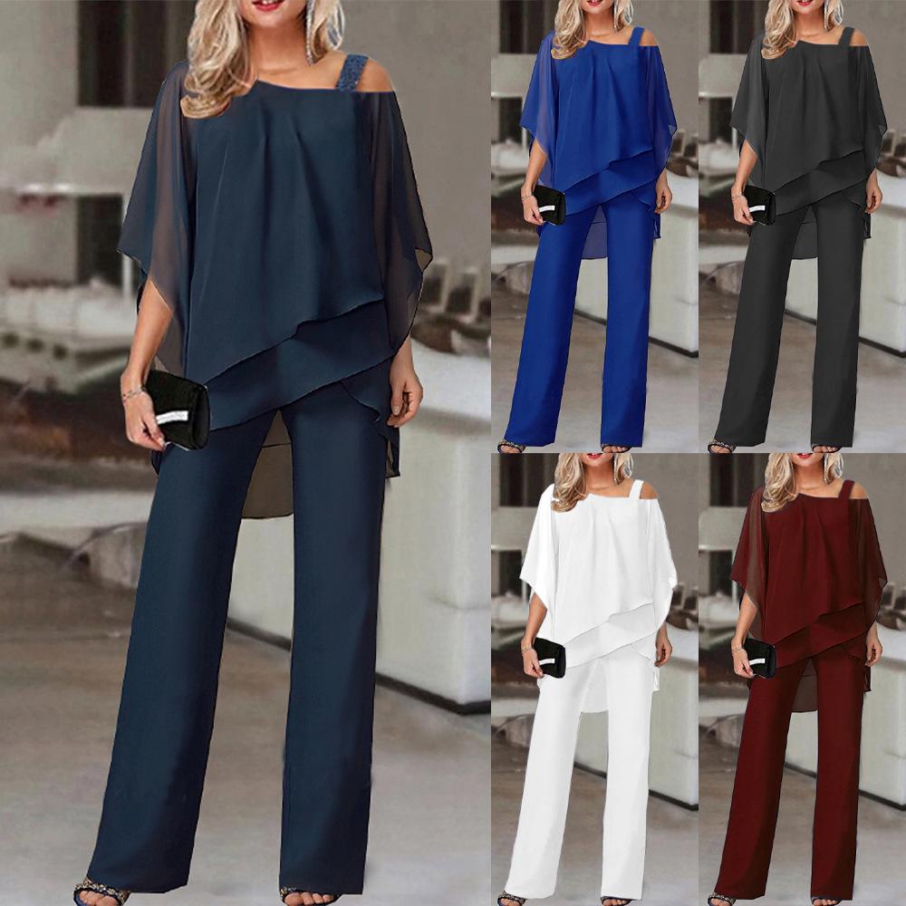 Women's Two-piece Lapel Long Sleeved Shirt Casual Solid Color Pants Wide Leg Set
