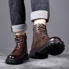 FashionMale Leather Motorcycle Boots 2024 New Warm Winter Footwear Mens All-match Casual Shoes High Top Versatile Classics Male Boots