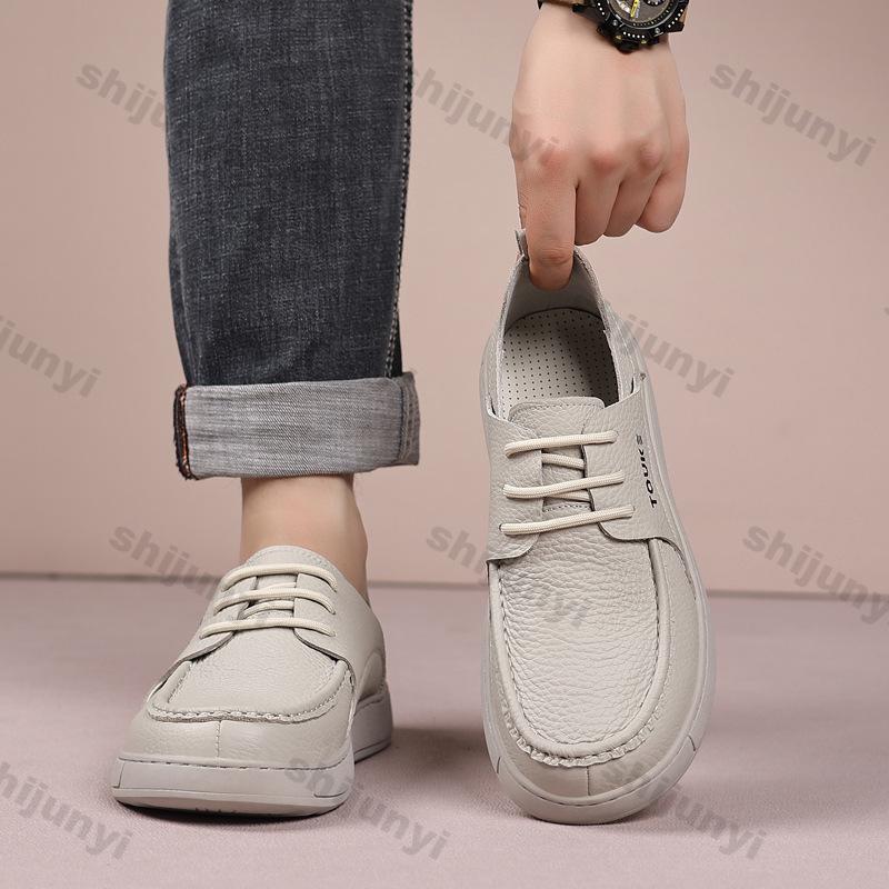 Fashion Men's Leather Shoes 2025 Autumn Fashion Lace Up Breathable Outdoor Casual Flats Lightweight Comfortable Non Slip Luxury Loafers
