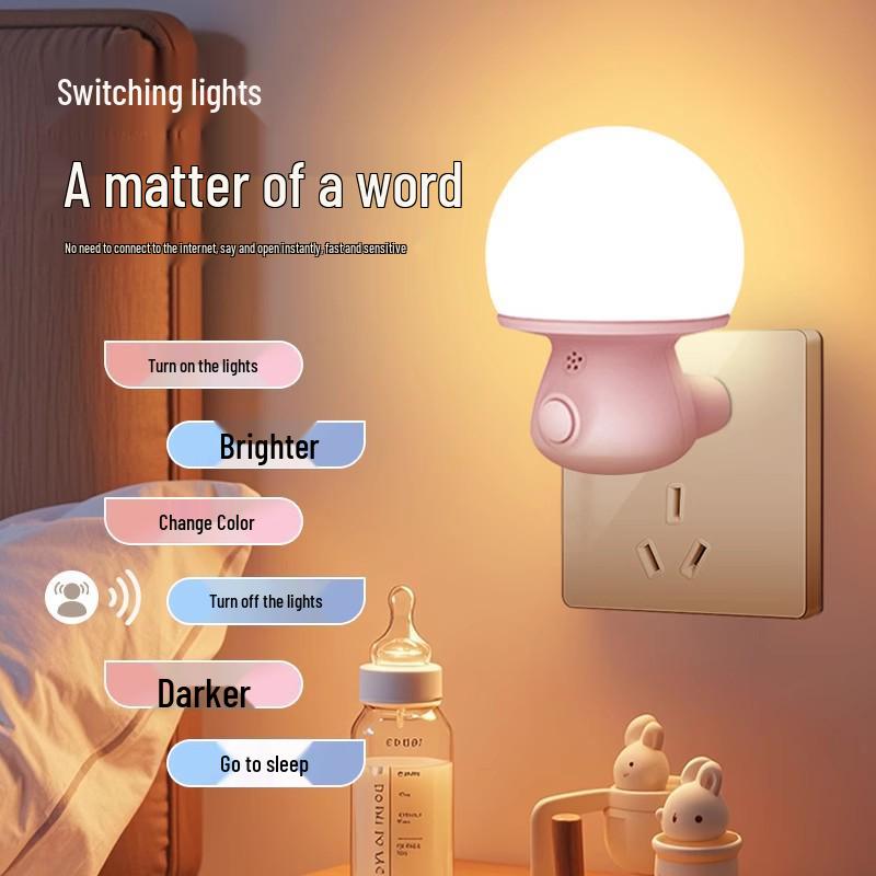 Smart Voice-Controlled Eye-Protecting Night Light with Remote and Wake-Up Feature for Energy-Saving Bedroom Ambiance.