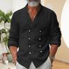 Casual Style Men Top Men's Double-breasted Cardigan with Stand Collar V Neck Casual Mid Length Shirt for Fall Spring for Daily