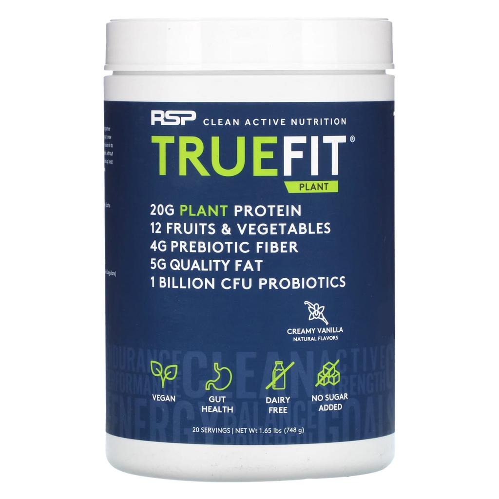 RSP Nutrition TrueFit Plant Protein Shake, Creamy Vanilla Flavor, 1.65 Lb (748 G)