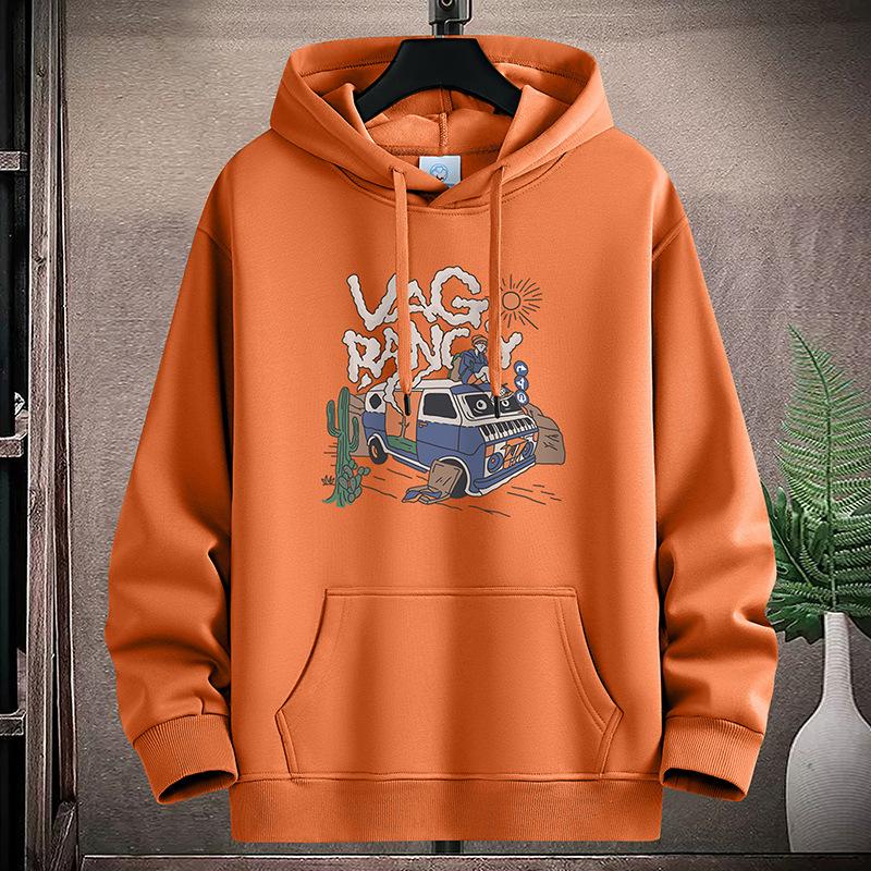 Wagon Pattern Large Size Men Fleece Hoodie Loose Hooded Sportshirt Boys Pullovers