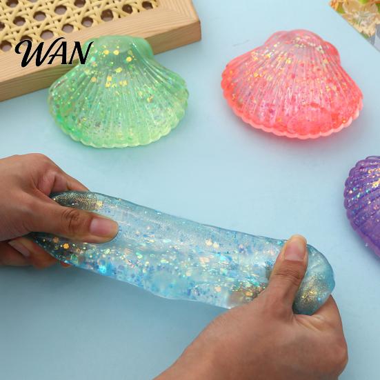Decompression Toy Mini Glitter Shell Squeeze Toy, Stress Relief Sugar Ball Portable Reliever Fidget Soft Stretchy Transparent Ocean Sensory