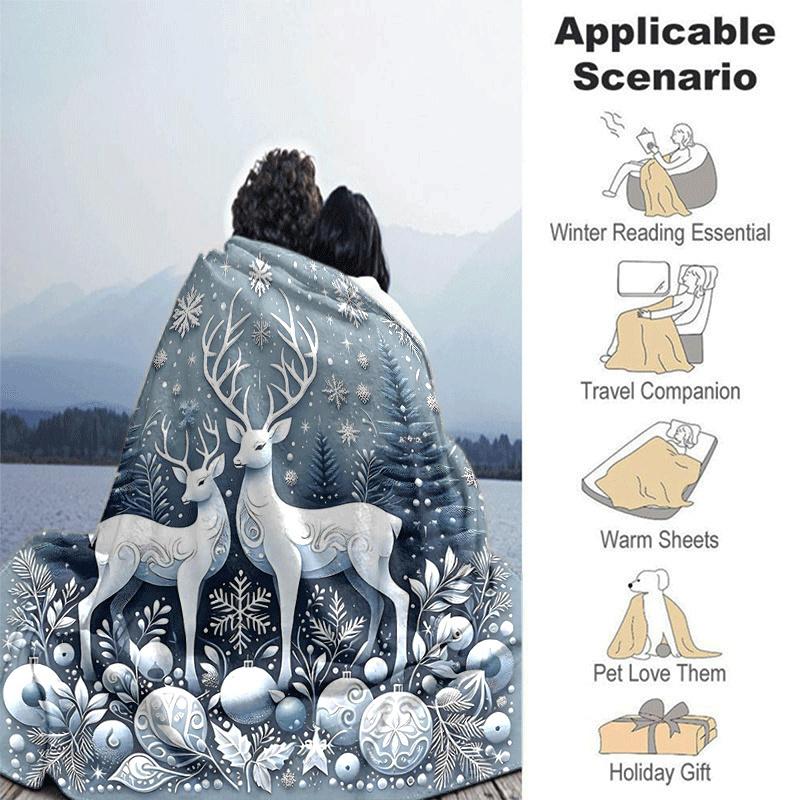 1pc Deer Printing Lightweight Flannel Blanket, Comfortable and Warm Blanket, for Camping Sofa Bed and Couch Office, Suitable for Gift Blanket