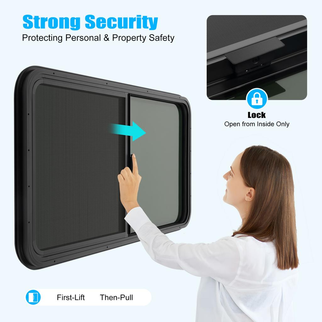 Универсальное черное раздвижное окно для автодома, тонированное приватное стекло и москитная сетка для металлических автодомов 2-6 мм/48-55 мм