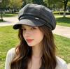 New denim star horn hat big head circumference women's spring and summer beret versatile retro painter newsboy hat