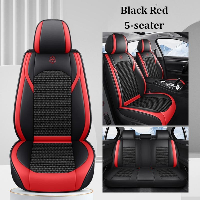 Премиальные 5-местные чехлы на сиденья автомобиля из ПУ-кожи и ткани «Ледяной шелк», полное покрытие, раздельные подголовники, нескользящие, прочные, универсальные, подходят для 95% автомобилей