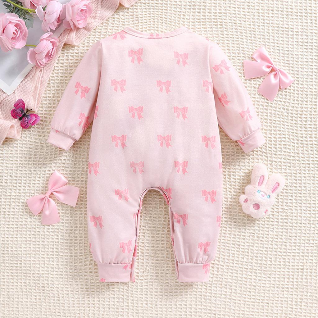 1-9 месяцев для девочек, милый комбинезон с бантом и принтом, повседневный комбинезон с длинными рукавами