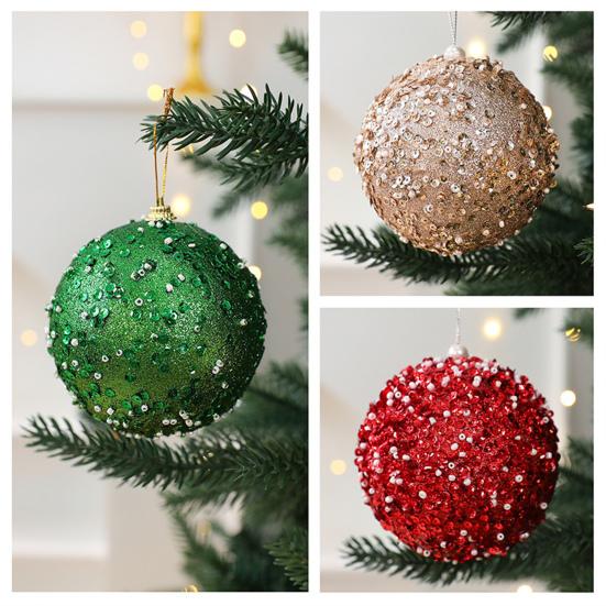 4 Pcs Christmas Ball Ornaments Glitter Sequin Shatterproof Foam Balls Decoration with Faux Pearl for Xmas Wedding Party Holiday Decor