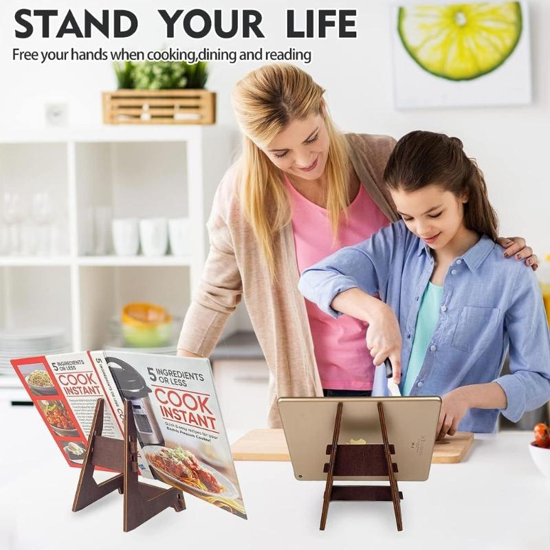 Recipe Display Stand Tablet Stand Holder Wooden Cook Book Stand Pine Wood Open Book Stand Pine Charcoal Tabletop Stand