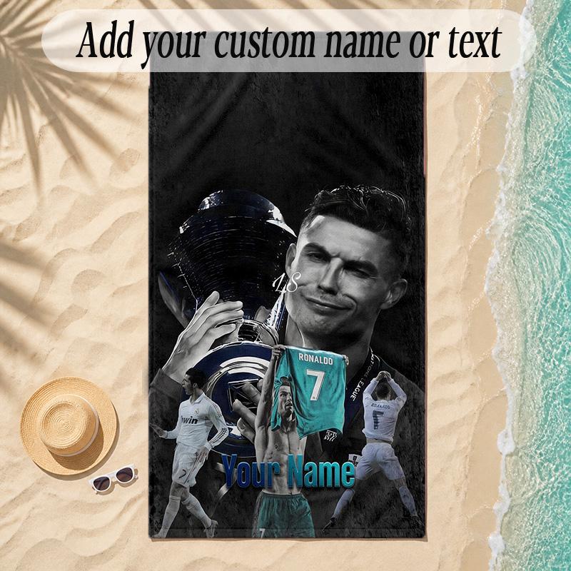 Beach TowelCristiano Ronaldo Custom Name Text Personalized Soft Towel for Beach Pool Indoor Home Decor Gift