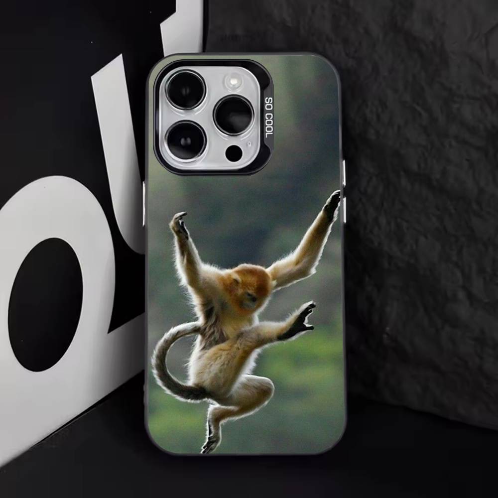 Забавный Милый Чехол-Обезьянка Для iPhone 11,12,13,14,15,16,17,Pro,Max,Plus,E,Air,Mini IMD Матовый Черный