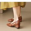 Sheepskin French square head hollow sandals women's summer wear hole shoes retro shallow mouth side air breathable thick heel single shoes