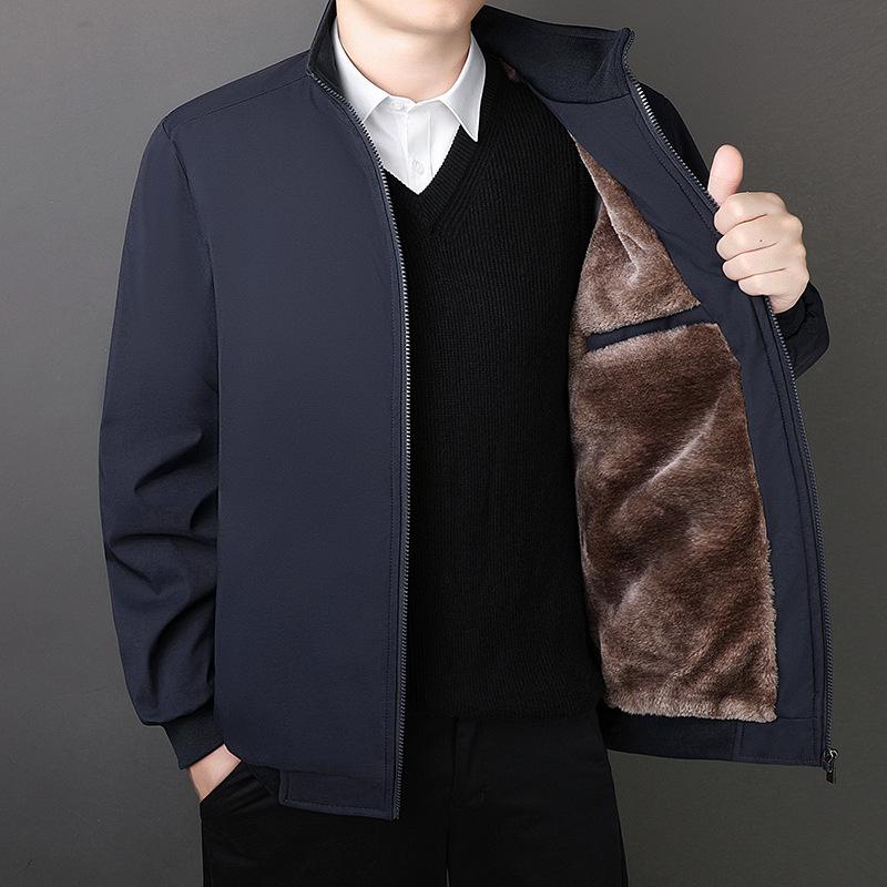 Men's Comfortable Winter Plus Size Standing Collar Jacket Loose Lined Padded Jacket Business Jacket