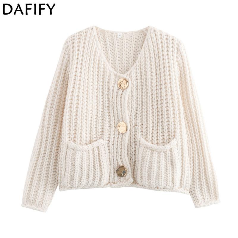 DAFIFY Women's Fashion Casual Solid Color Print Autumn Winter Long Sleeve V-Neck Jackets & Coats