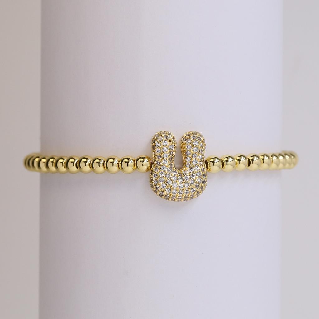 Trendy Hot Sale Hip Hop 18k Gold Plated 26 English Zircon Letters Bracelet Fashion Copper Beading Bracelet Women's Gift Jewelry