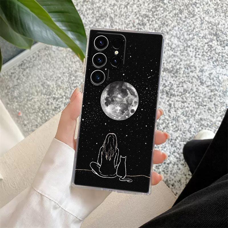 Забавный Милый Кот Линейный Рисунок Прозрачный Чехол Для Samsung Galaxy S26 S25 S24 S23 Ultra S20 S21 FE S22 Plus S26 Ultra S25FE Мягкая Крышка для Телефона