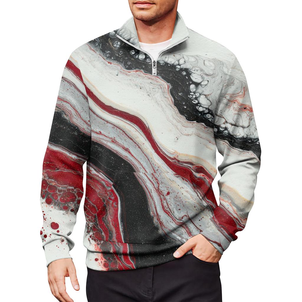 Мужской свободный повседневный свитшот на молнии 1/4, модный топ с длинным рукавом и принтом, с карманами