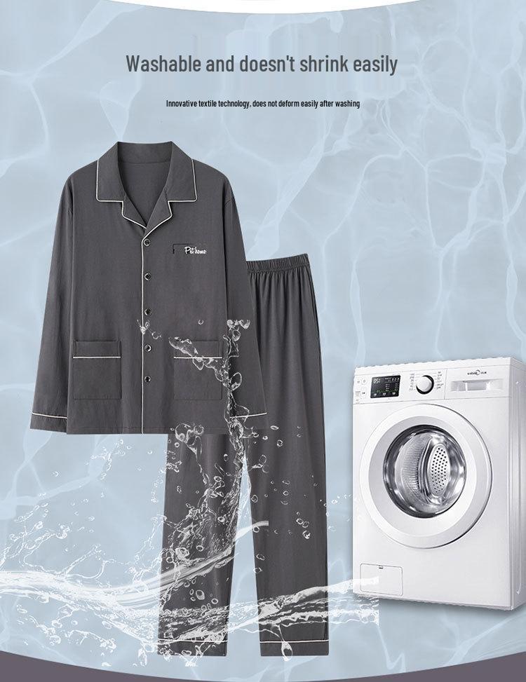 Мужская пижама из хлопка с длинным рукавом на 2024 год - Весенне-осенний комплект домашней одежды для мальчиков-подростков