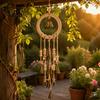 Handcrafted Vintage Style Decor Metal Wind Chimes with Bells And Wishing Bottle, Rustic Witch Hemp Rope Wood Ring, Bohemian Hanging Ornament