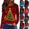 Женская модная повседневная футболка с разрезом по низу, круглым вырезом, длинными рукавами, свободного кроя, с рождественским принтом, женский топ