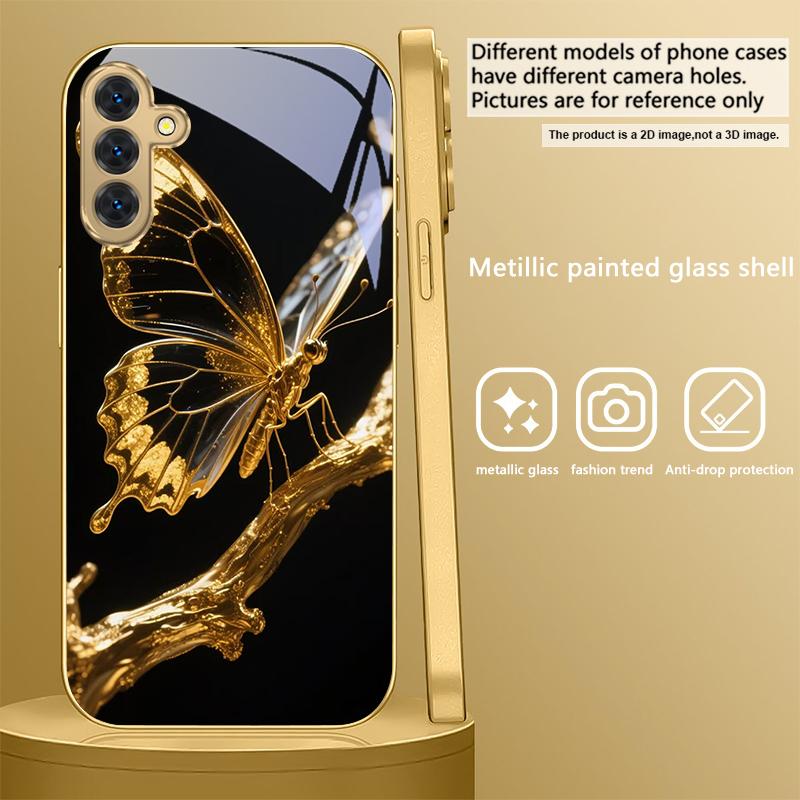 Бабочка на ветке Для Samsung Galaxy S20 FE S21 S22 S23 Plus S24 Ultra S25Ultra S21+ S9+ S22Plus Золотой стеклянный чехол для телефона
