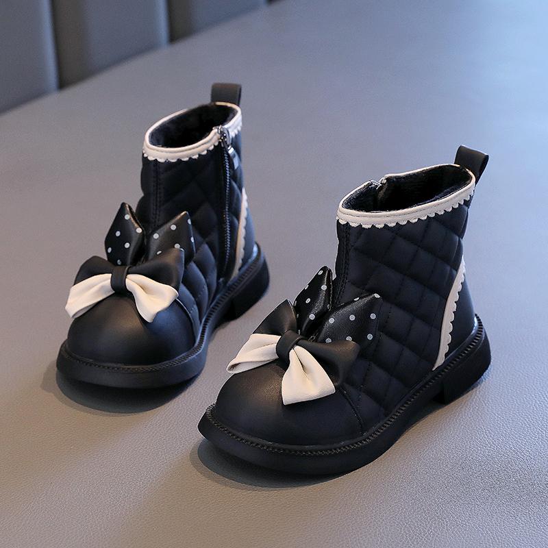 2023 корейские весенне-осенние новые милые короткие сапоги для девочек, детские ботинки принцессы в горошек с бантом, детская мода