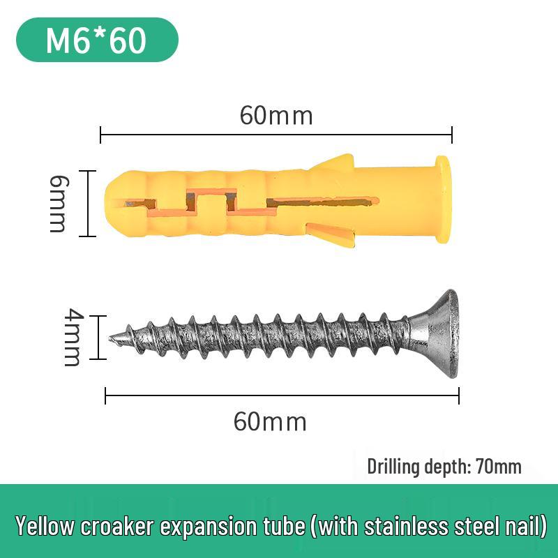 Little Yellow Croaker M6 Expansion Screw & Tube Set with Self-Tapping Screws, Wall Nails, Rubber Plugs, and Clips (6, 8, 10mm)