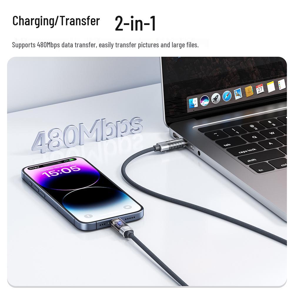 Прозрачный кабель Type-C Toocki 100 Вт с автоотключением для Huawei/Xiaomi