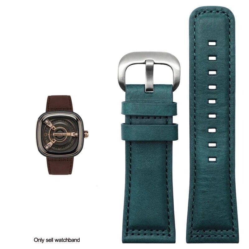 Ремешок для часов Sevenfriday S2 / P3 / m2 Ltalian из натуральной кожи, мужской коричневый, черный, красный, зеленый ремешок для часов 28 мм
