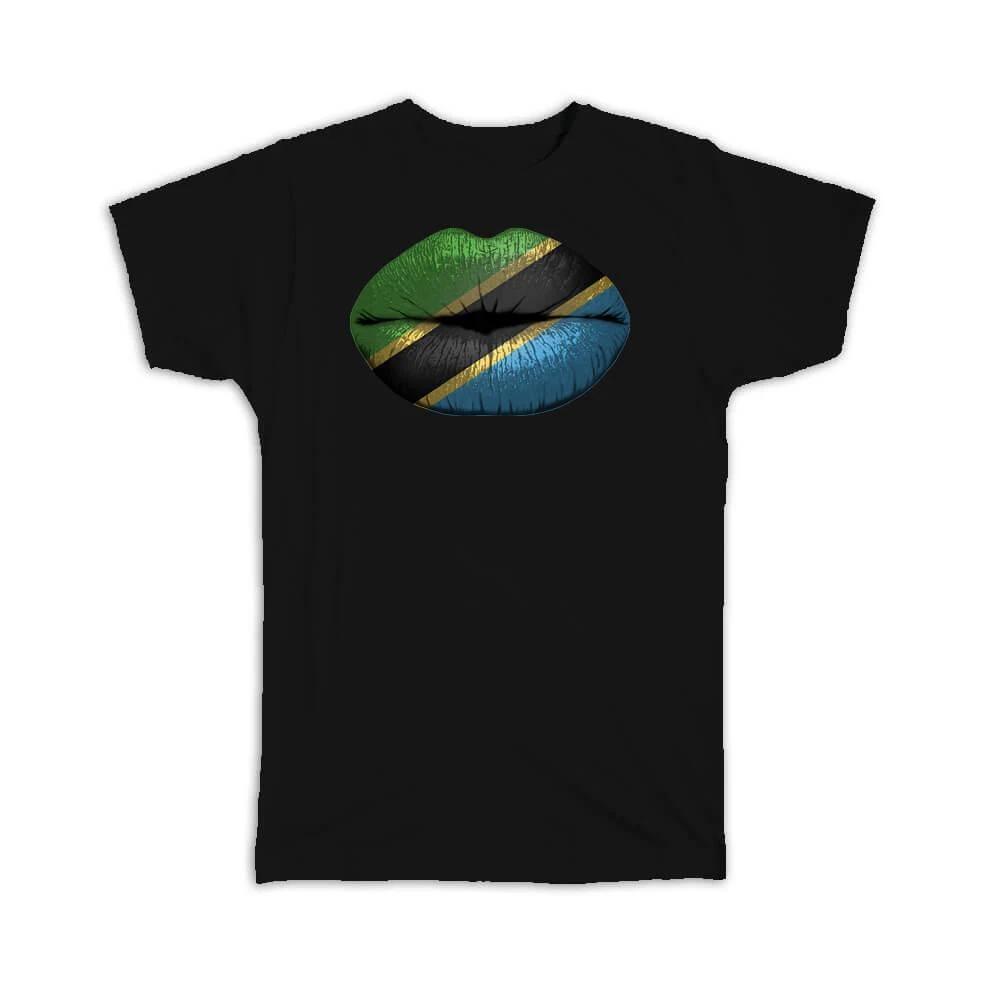 Gift T-Shirt : Lips Tanzanian Flag Tanzania Expat Country For Her Women Feminine
