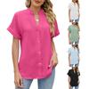 Женская однотонная рубашка свободного кроя с V-образным вырезом и короткими рукавами, застегивающаяся на пуговицы, шифоновая блузка весна/лето