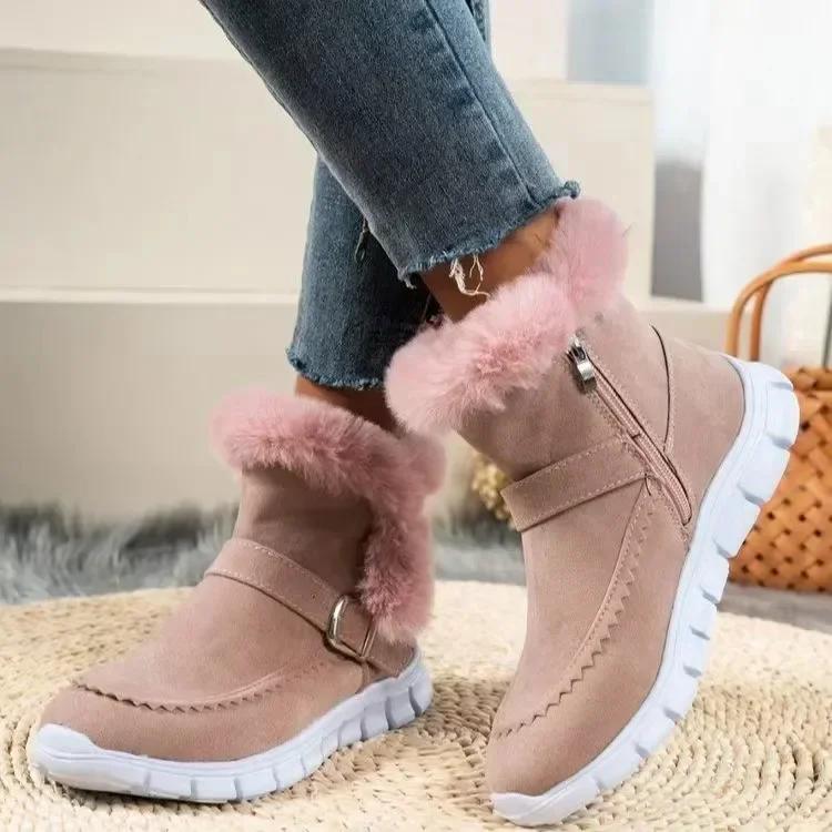 Большие размеры 35-43 женские туфли на платформе из искусственной замши с застежкой-молнией из хлопка, модные меховые плюшевые теплые зимние женские ботинки для снега Botas de Mujer
