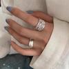 Women's Wide Band Geometric Frosted Matte Open Ring, S925 Silver Plated Creative Index Finger Design