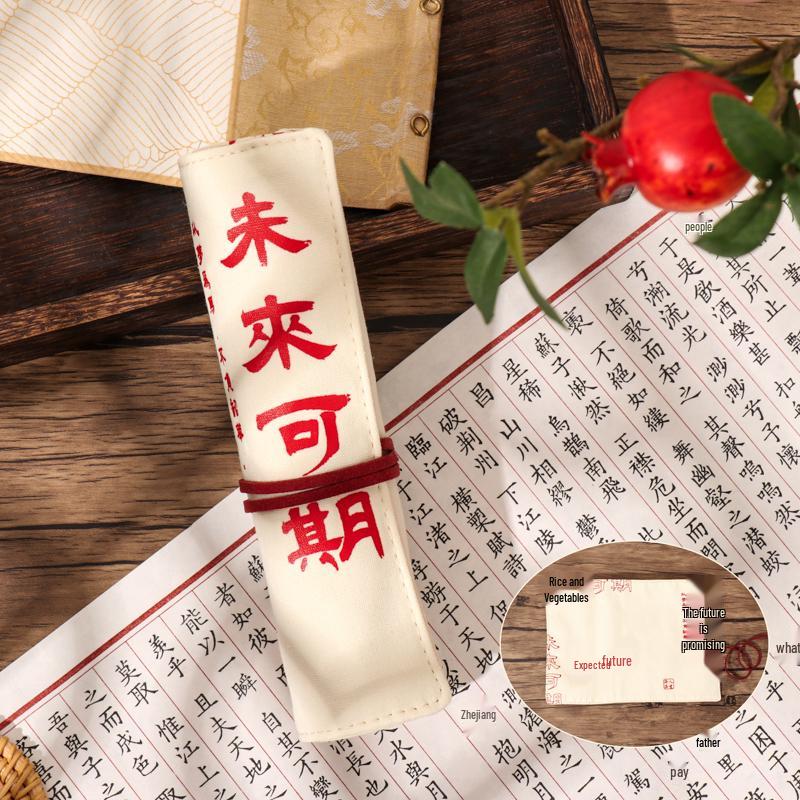 Креативный пенал-рулон Jiujiu Stationery в ретро-стиле с китайскими мотивами - Большой вместимости, из японской ткани