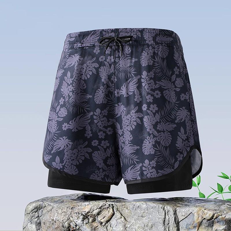 Mens Quick-Dry Swim Trunks Anti-See-Through Double-Layer Board Shorts Pool Beach Surfing